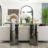 Asday Silver and Glass Console Table, 60 Inch Sofa Table, Silver Rectangle Entryway Table with Polished Mirror Base for Living Room, Hallway Asday