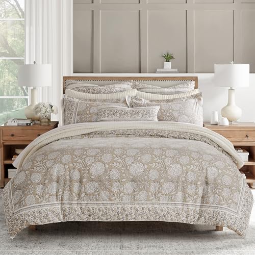 Levtex Home Adare Taupe Reversible King/Cal King Comforter Set (106x94in) with 2 Pillowcases (36x20in) - Floral Bedding - Taupe White - 100% Cotton King Size Comforter Set - Soft, Pre-Washed Levtex Home
