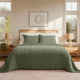 EVERGRACEHOME Cotton Coverlet Set King Size 3 Pieces, Lightweight Soft Ribbed Matelassé Bedspread Quilt Set, Cozy Oversized Quilted Bedding Set with 2 Pillow Shams for All Seasons, Olive Green EVERGRACEHOME