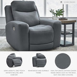 Signature Design by Ashley Mindanao Contemporary Leather Match Upholstered Power Recliner with Adjustable Headrest, Gray Signature Design by Ashley