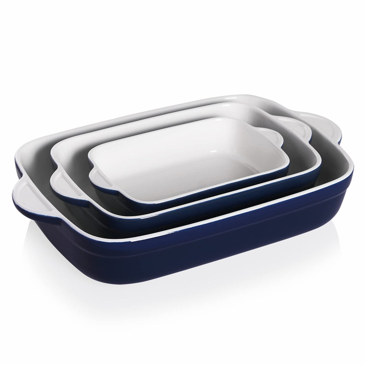 Sweejar Casserole Dishes for Oven, Ceramic Bakeware Set of 3, Lasagna Pan Deep with Handle, Rectangular Baking Pan Set, 9x13 Baking Dish for Cooking, Banquet and Daily Use (Navy) Sweejar