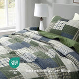 Chezmoi Collection Cedar 2-Piece Printed Patchwork Quilt Set, Green Navy Plaid Coverlet - Pre-Washed Microfiber Lightweight Bedspread for All Seasons, Twin Size Chezmoi Collection