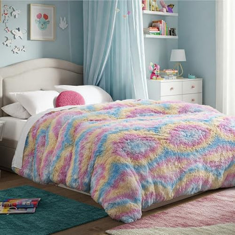 Bare Home Shaggy Fleece Duvet Cover Full Size - Boho Plush Duvet Cover - Super Soft & Luxury - Hidden Zipper Closure - All Season Bedding (Full, Multi Tie-Dye) Bare Home