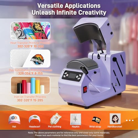 GOCHIFIX Auto Hat Heat Press Machine, Automatic Open/Release, 4 Memory Modes, Precise Temp/Timer Control, 6.54"x3.84"Curved Heat Plate, Hat Stretcher, for Caps, Sublimation, Vinyl, Heat Transfer GOCHIFIX