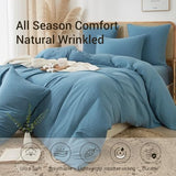 100% Cotton Muslin Duvet Cover Set Queen Size Turquoise Blue, Ultra Soft Breathable Absorbent Gauze Bedding Duvet Cover, Luxurious Minimalist Natural Wrinkle Linen Textured Comforter Cover 90" x 90" YASMENG