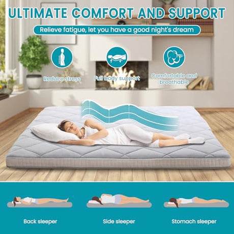 SUNYRISY Japanese Floor Futon Mattress, Thicken Roll up Tatami Mat, Foldable Mattress Topper Sleeping Pad Lounger Guest Bed for Camping Couch, Twin Full Queen SUNYRISY