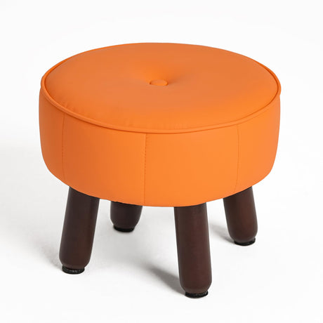 oakvivo 13in Small Foot Stool Ottoman, Round Faux Leather Foot Rest for Couch, Under Desk Pouf Footstool Footrest with Non-Skid Rubber Legs for Ling Room, Bedroom, 13''L x 13''W x 10.2''H, Orange oakvivo