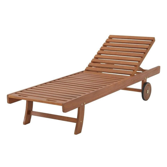 Eucalyptus Wood Outdoor Reclining Lounge Chair with Wheels 5 Position Adjustable Back 73 in. x 24 in. Weather-Resistant and Durable for Patio & Backyard Outdoor Furniture