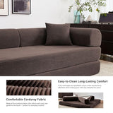 Reiboco 79" 5-in-1 Folding Convertible Sofa Bed, Oversized Corduroy Futon Floor Couch with Pull-Out Sleeper, Modular Boneless Loveseat for Small Spaces, Living Room, Bedroom (Brown) Reiboco