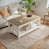 YESHOMY 39" Farmhouse Coffee Table, Coffee Tables for Living Room, Farmhouse Square Coffee Table with Storage, Couch Table, Small Tables for Small Spaces, Gray and White YESHOMY