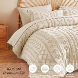 MR&HM Beige Comforter Set Queen, Tufted Boho Bedding Set, Farmhouse Bed in a Bag Set 7 Pieces with 1 Comforter, 2 Pillow Shams, 2 Pillowcases, 1 Flat Sheet, 1 Fitted Sheet for All Seasons MR&HM