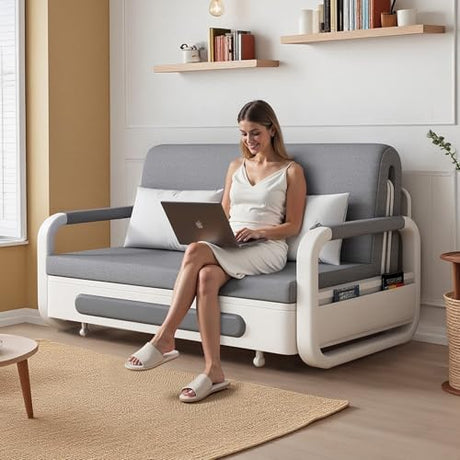 gaoyangjiaju Full Size Pull-Out Sofa Daybed with Trundle, Versatile Futon Couch with Sleeping Function,Metal armrest and Storage Space, for Small Rooms and Living Rooms,59.84" gaoyangjiaju