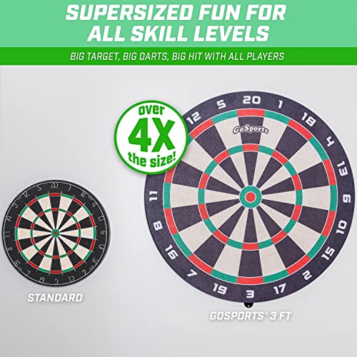 GoSports Giant 3 ft or 4 ft Cork Dartboards - Includes 12 Giant Darts and Scoreboard - New Fun Twist on Darts - WoodArtSupply