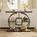 GiftGo Narrow Console Table for Entryway Industrial 4-Tier Sofa Table Behind Couch with Circle Base Rustic Wooden Accent Tables with Storage Shelves for Living Room, Hallway, Foyer (Brown) GiftGo