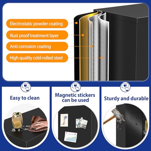 GAIOUS Metal Storage Cabinet with Lock and Wheels, Steel Office Cabinet with 2 Door and 2 Adjustable Shelves, 35” Tall Lockable File Cabinet, Garage Cabinet, Rolling Cabinet for Home Office - Black GAIOUS