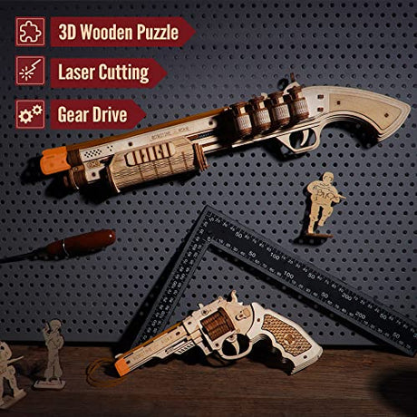 ROKR 3D Wooden Puzzle Rubber Band Guns for Adults,Toy Shotgun Model Building Kits for Adults to Build,Toy Guns for Kids 12-14,Challenge Wood Crafts Puzzles for Adults,Cool Toys Hobbies for Men Women ROKR