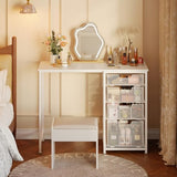 White Vanity Desk with 4 Large Drawers, 40“ Vanity Desk no Mirror, Small Makeup Vanity with Visual Large Capacity Iron Drawer with classification grid, Desks for Home Office Small Space with Storage Hcaauynk