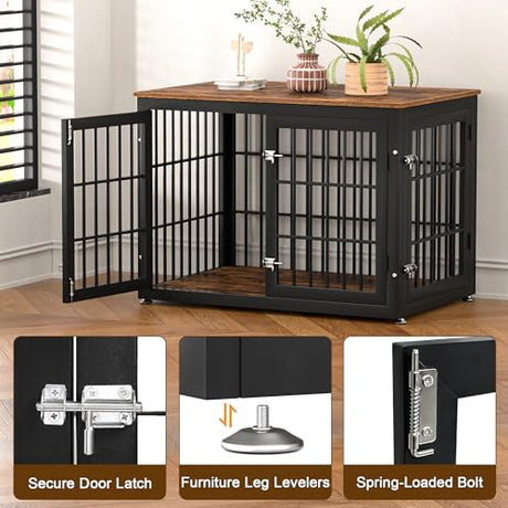 rehomerance 38 Inch Heavy Duty Dog Crate Furniture for Large and Medium Dogs, Decorative Pet House End Table, Wooden Cage Kennel Furniture Indoor, Rustic Brown rehomerance