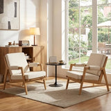 CIMOTA Mid Century Modern Accent Chair, Linen Upholstered Living Room Chairs with Arms, Comfy Reading Chair with Solid Wood Frame, High Back for Bedroom, Waiting Room, Office, Beige CIMOTA