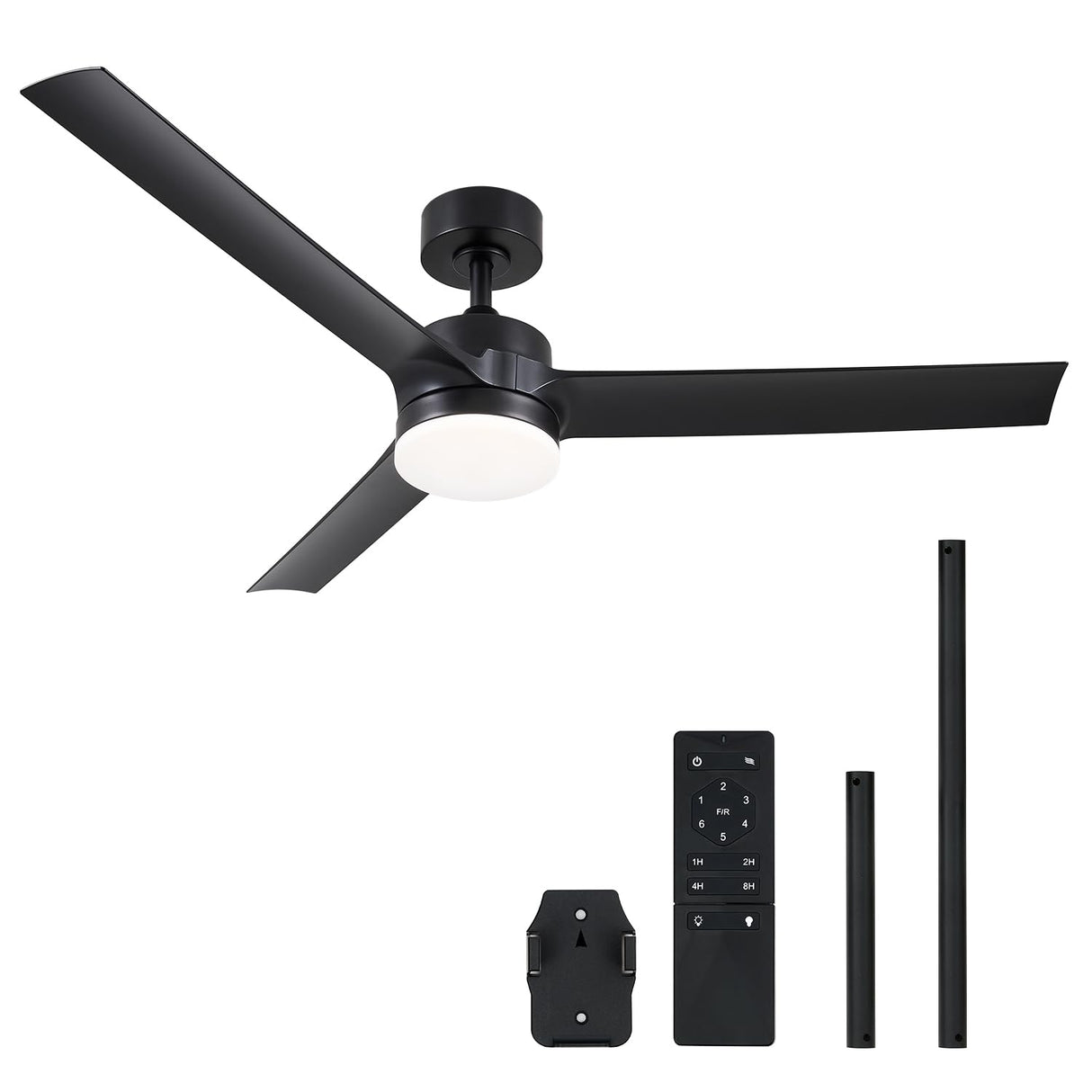 VONLUCE Ceiling Fans with Lights and Remote, 52 Inch Black Ceiling Fan, 3 Blades 6-Speeds Noiseless Reversible DC Motor, Modern Ceiling Fan for Farmhouse Bedroom Patio, Black VONLUCE