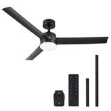 VONLUCE Ceiling Fans with Lights and Remote, 52 Inch Black Ceiling Fan, 3 Blades 6-Speeds Noiseless Reversible DC Motor, Modern Ceiling Fan for Farmhouse Bedroom Patio, Black VONLUCE