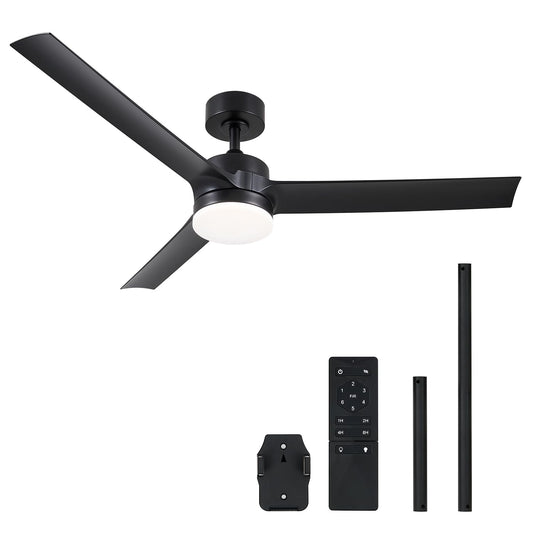 VONLUCE Ceiling Fans with Lights and Remote, 52 Inch Black Ceiling Fan, 3 Blades 6-Speeds Noiseless Reversible DC Motor, Modern Ceiling Fan for Farmhouse Bedroom Patio, Black