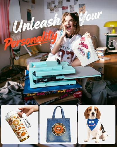 VEVOR Hybrid Heat Press, 15 x 15 inch, 8-in-1 Multifunction, Heat Up Fast and Even, All-New Patented Design, Easy to Control, Sublimation Press Machine for T-Shirts/Tumblers/Caps/Plates, Light Green VEVOR