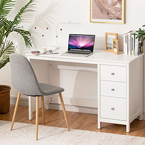 Tangkula White Desk with Drawers, Modern Home Office Computer Desk with Storage Drawers & Spacious Desktop, Compact Writing Study Desk Laptop Desk for Bedroom, Multipurpose Workstation - WoodArtSupply