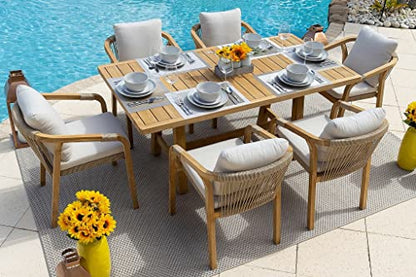 Rimini 7-Piece Acacia Wood Outdoor Patio Furniture Dining Set w/Dining Table and 6 Dining Chairs