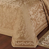 Monaco Classic Luxury Bedding | Royal Monochromatic Metallic Gold Hues | Puff Jacquard-Woven Acanthus Leaf Damask and Scrollwork | 3 Piece Bed Set Includes Oversized King Bedspread and 2 King Shams J. Queen New York