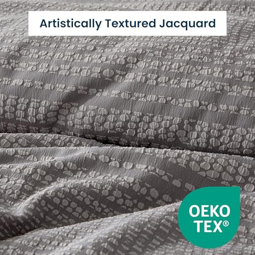 SLEEP ZONE Striped Duvet Cover Set Queen Size, 3 Pieces Boho Bedding Set for All Season 1 Durable and Soft Jacquard Duvet Cover with 2 Pillow Shams, 90"x90", Grey Striped SLEEP ZONE
