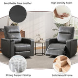 ANJ Home Theater Seating Power Recliner with Hidden Arm Storage, Single Faux Leather Recliners with Tray Table, Electric Movie Reclining Chairs with USB Ports & Cup Holders for Media Room, Grey