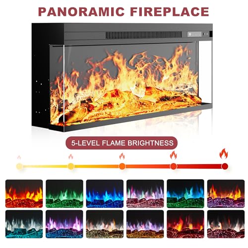 OneBlis 97" Fireplace TV Stand with 36" Electric Fireplace, Farmhouse Entertainment Center for TVs up to 100", Media Console Table with Large Storage Cabinets, for Living Room, White OneBlis