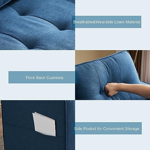 VINGLI Upgraded Loveseat Sleeper, 53.5" W 80" L Convertible Sofa Bed Couch Futon Couches for Living Room, Folding Couch Bed for Small Spaces, Foldable Floor Gaming Sofa Bed for Basement, Navy Blue VINGLI