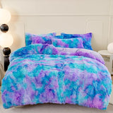SUCSES Blue Purple Fluffy Twin Bedding Sets for Girls 3Pcs Faux Fur Plush Shaggy Kids Duvet Cover Set Twin Size Tie Dye Velvet Furry Comforter Cover Set SUCSES
