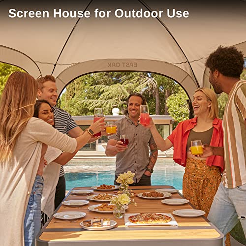East Oak Screen House Tent Pop-Up, Portable Screen Room Canopy Instant Screen Tent 12 x 12 FT with Carry Bag for Patio, Backyard, Deck & Outdoor Activities, Beige EAST OAK