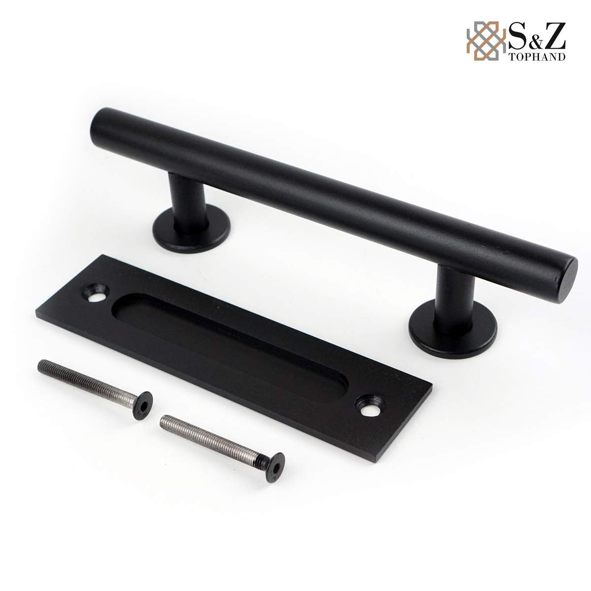 S&Z TOPHAND 30 in. x 84 in. Unfinished British Brace Knotty Barn Door with 5FT Sliding Door Hardware Kit/Solid Wood/Sliding Door/Double Surfaces/A Simple Assembly is Required (30, Door+J Shape) S&Z TOPHAND