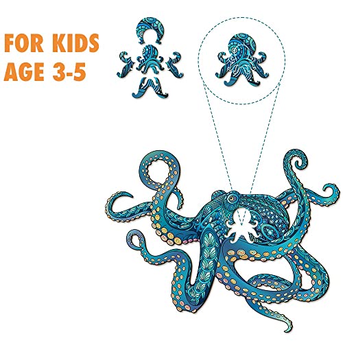 Octopus Wooden Jigsaw Puzzle 135 Pieces, 17.3"x13.6" with Unique Shapes for Adults by WoodGalaxy WoodGalaxy