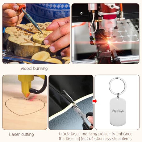 Tondiamo 69 Pcs Laser Engraving Blanks Keychains Bulk Laser Engraver Accessories Keychain Blanks Including Wood, Stainless Steel, Acrylic, PU Leather, Silicone and Marking Paper Tape Tondiamo