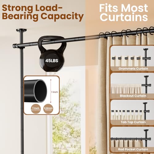 Bonpally Room Divider Curtain Rod, No Drilling Room Separator for Space Partition, 4-10ft (H) 28-70 inch(W) Adjustable Heavy Duty Temporary Wall Divider Floor to Ceiling Tension Rod, Black Bonpally