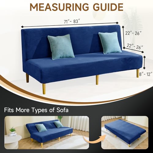 XIAROGEE Armless Futon Cover Velvet Futon Slipcover Soft Stretch Couch Covers with No Arm Sofa Bed Cover with Non-Slip Thick Plush Furniture Protector Washable Couch Slipcovers for Living Room(Navy) XIAROGEE