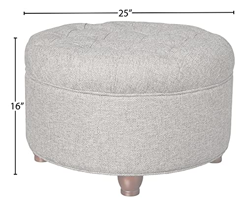 Homepop Home Decor | Button Tufted Woven Round Storage Ottoman | Ottoman with Storage for Living Room & Bedroom (Dark Gray) HomePop