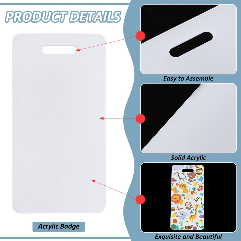 BENECREAT 12pcs White Acrylic Badge Buddy, 4.49x2.2 Inch DIY Badge Buddy Blanks Sublimation Badge Blank for Nurse, Teacher, Lab Tech, Receptionist, Hole: 0.78x0.2 Inch BENECREAT