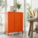 Bevivog Small Bathroom Storage Cabinet, Orange Metal Locker with 2 Doors and 2 Adjustable Shelves, Small Locker Cabinet Sideboard for Home Office, Living Room, Hallway, Entryway Bevivog