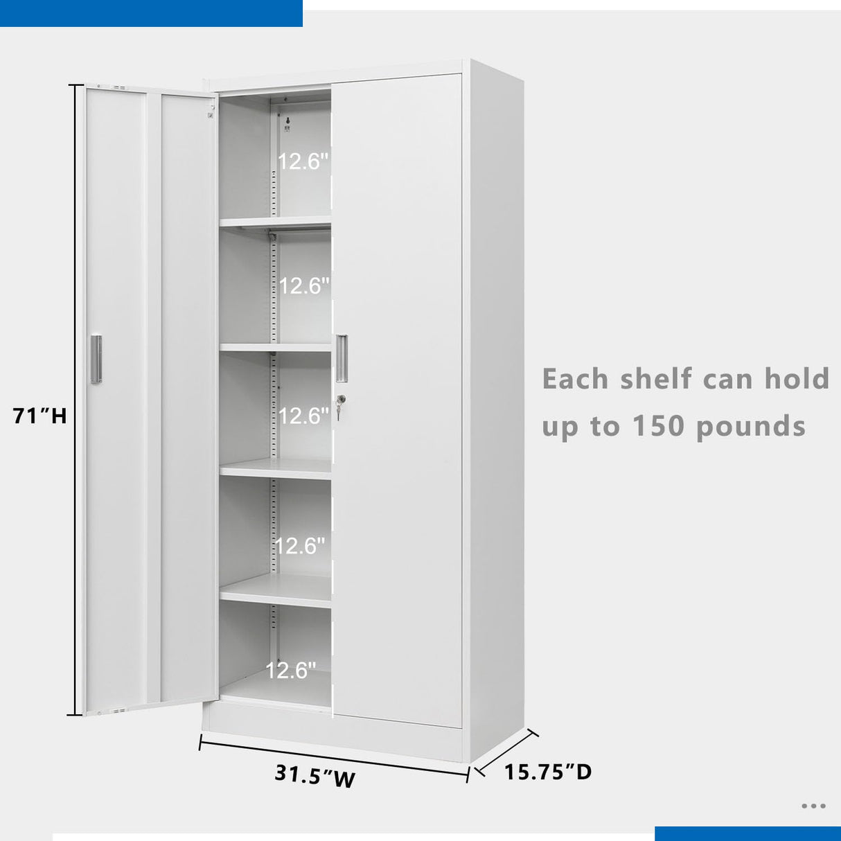 BESFUR Metal Storage Cabinets with Locking Doors and Adjustable Shelves, Steel Storage Cabinet for Garage, Office, Classroom - White BESFUR