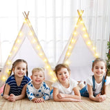 Windyun 4 Pack Kids Teepee Tent for Slumber Party with Mattress and Lights, Sleepover Tents for Girls Boys Indoor Outdoor Cotton Teepee with Airbed Tray Blanket Birthday Party Supplies(White) Windyun