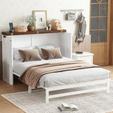 Enoioyonay Full Size Murphy Cabinet Bed with Storage Drawers, Wood Murphy Cabinet Bed with Charging Station, USB Port, Save Space, No Box Spring Needed, for Guest Bedroom, Living Room, White-Walnut Enoioyonay