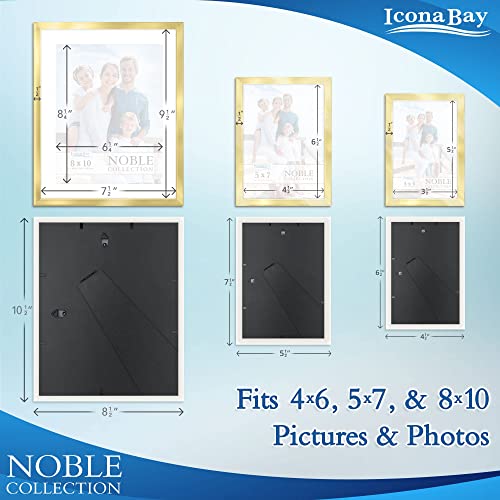 Icona Bay Combo-Sizes Gold Picture Frames Set - 10 PC (Four 4x6, Four 5x7, Two 8x10), Noble Collection Multi-Pack, Modern Professional Design for Wall Gallery Icona Bay