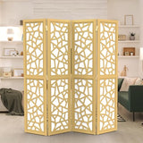 VINGLI 70'' H Room Divider, Non-Woven Fabric Privacy Screen, Indoor Partition Wall Dividers, Freestanding Hinged Space Separator with Modern Unique Pattern (Gold, 4 Panel) VINGLI