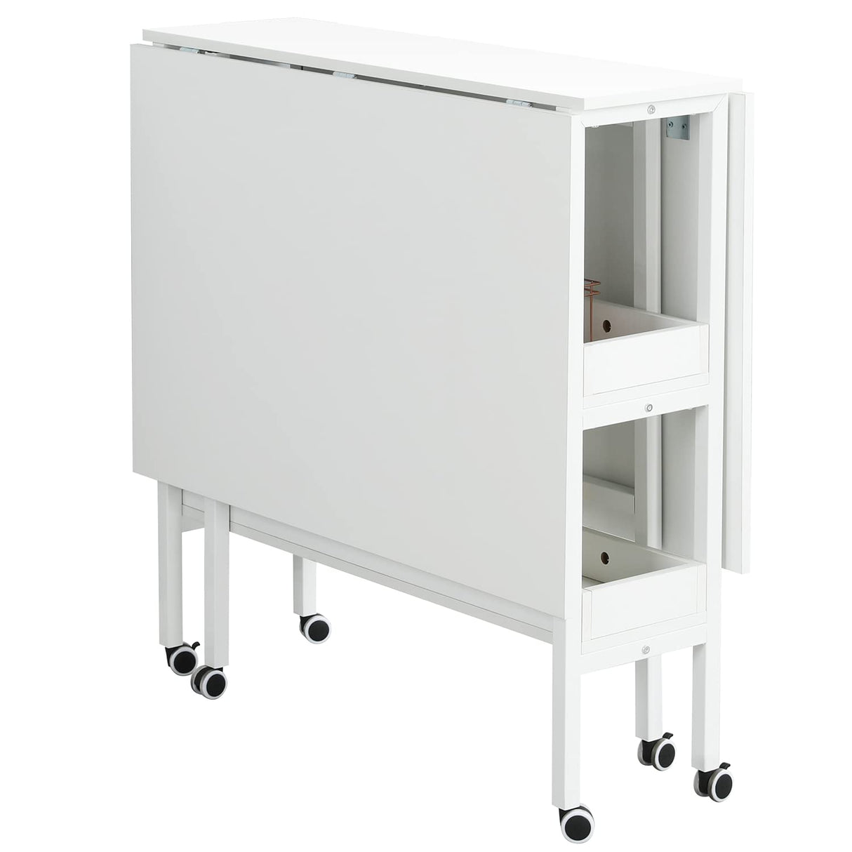 MELLCOM Home Hobby Craft Table with Storage Shelves, Mobile Folding Cutting Table for Large Fabric, Foldable Table for Home Office Sewing Room Craft Room, Fixed Height 35.5in MELLCOM